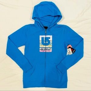 New Burton Hooded Sweatshirt Womens Medium Full Zip Hoodie Heather Blu-Ray Blue